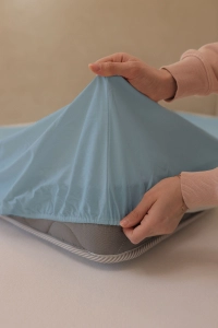 Fitted sheet satin-blue 1pcs