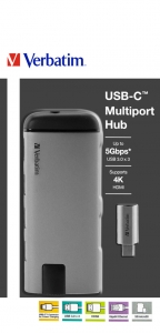 Բազմաֆունկցիոնալ փոխարկիչ Verbatim USB-C™ Multiport Hub USB 3.0 | HDMI | Gigabit Ethernet | SD/microSD